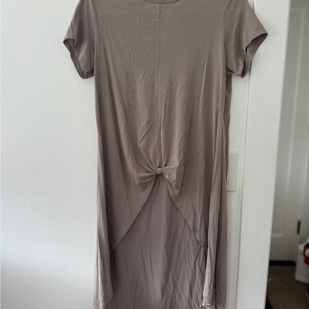 Elegant Taupe Knot-Front Dress
